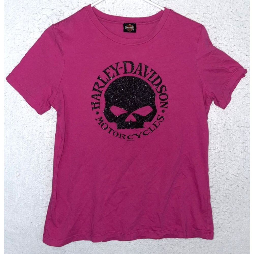 Harley Davidson Motocycles Women's L Pink T-Shirt Short Sleeve Skull Roanoke VA